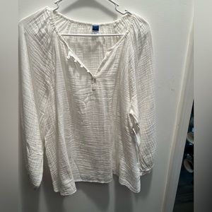 White Linen long sleeve Blouse - L